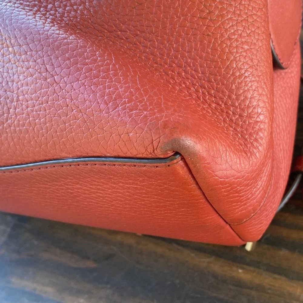 Medium Michael Kors Raven Grained Leather Backpack with Gold Accents